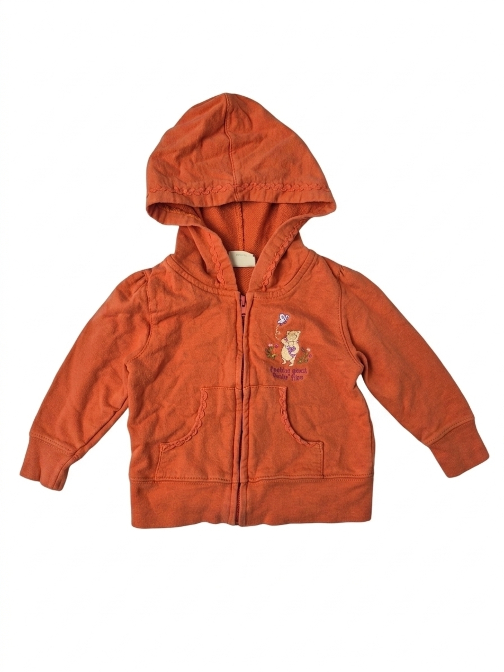 Y2k Classic Pooh Orange Scalloped Zip Hoodie 18M